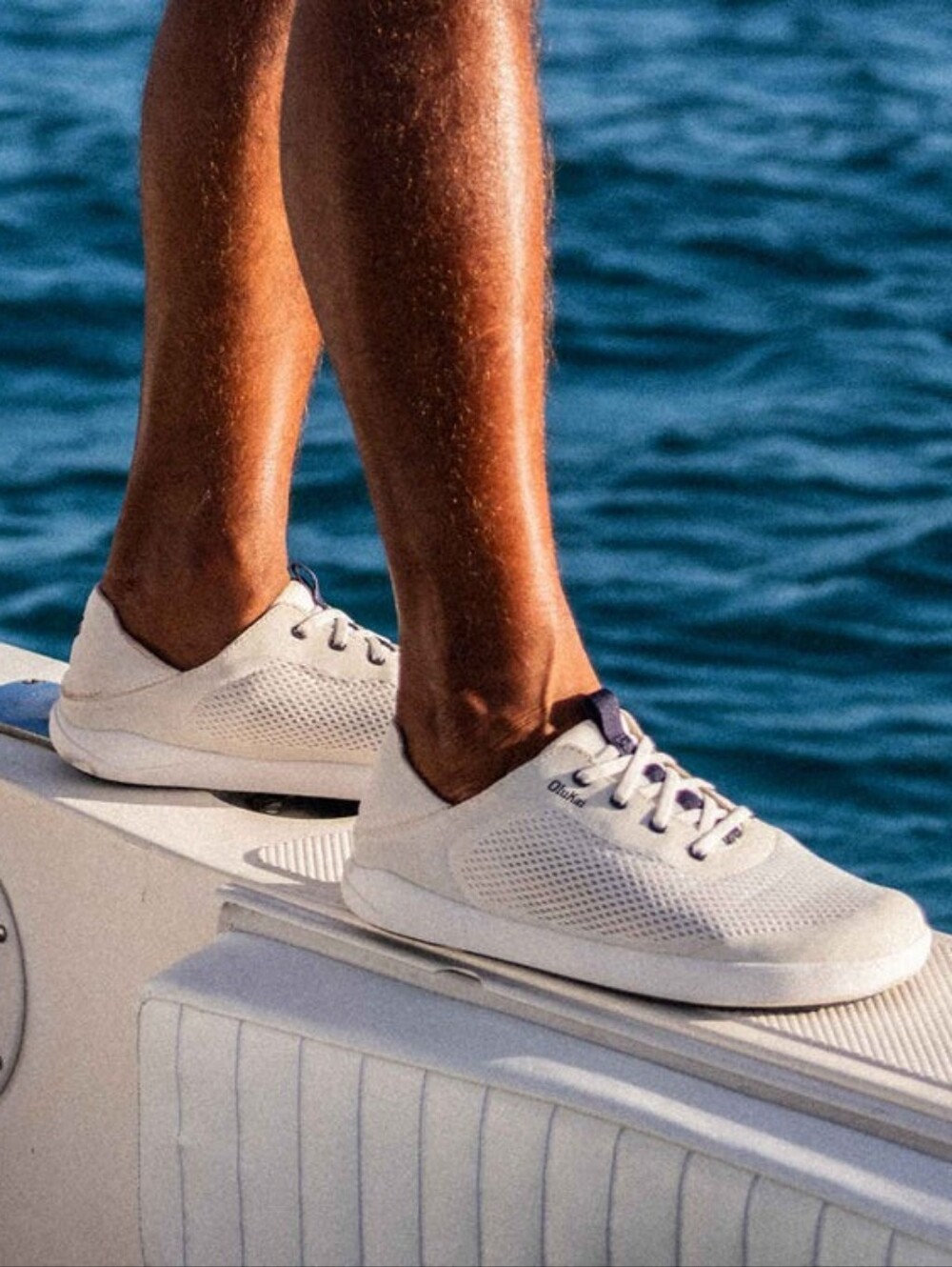 Men's Olukai White Moku Pae Boat Sneakers Slip On Size Mens 9.5